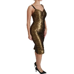 Gold Metallic Stretch Bodycon Ruched Dress