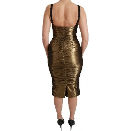 Gold Metallic Stretch Bodycon Ruched Dress