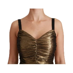 Gold Metallic Stretch Bodycon Ruched Dress