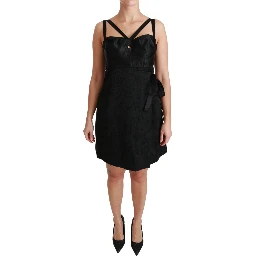 Black Stretch Satin Jacquard Mini Dress