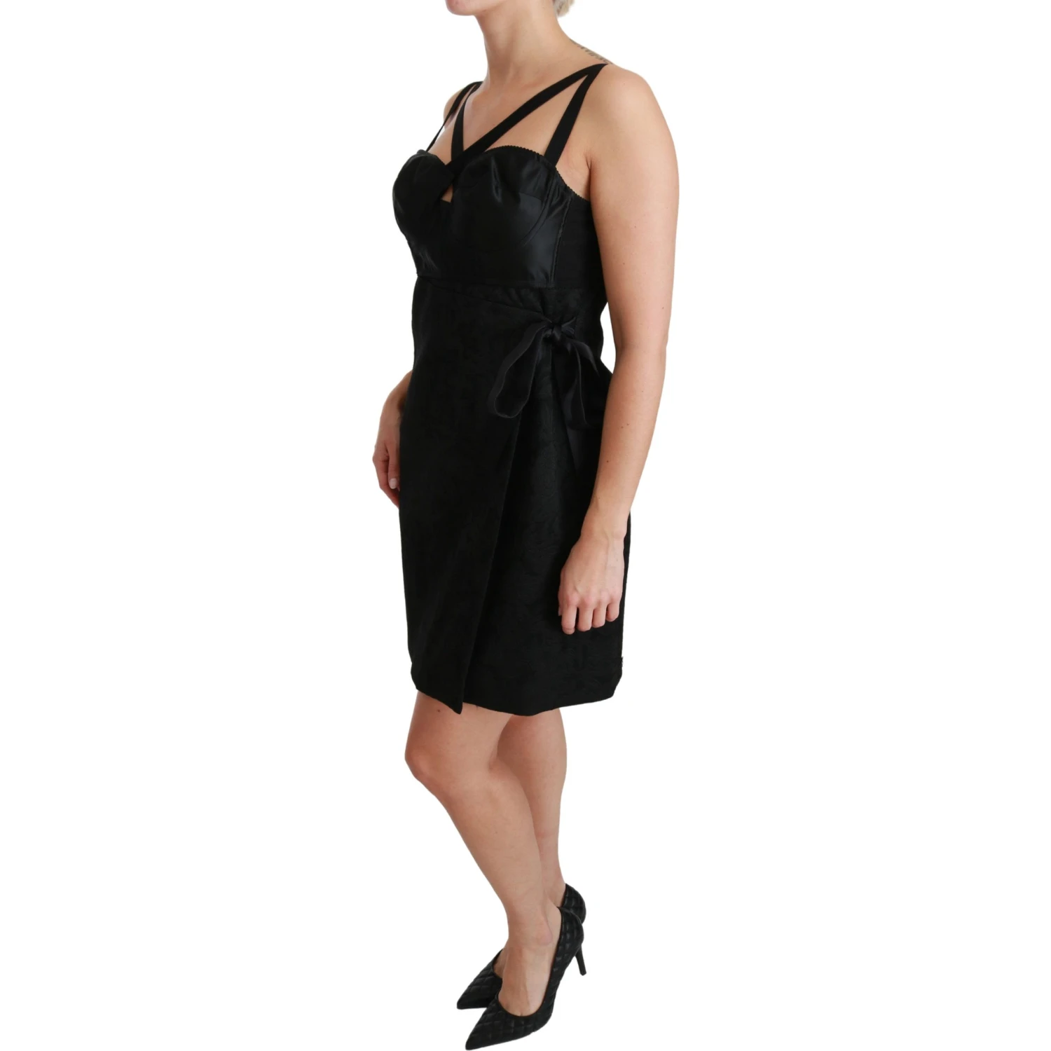 Black Stretch Satin Jacquard Mini Dress