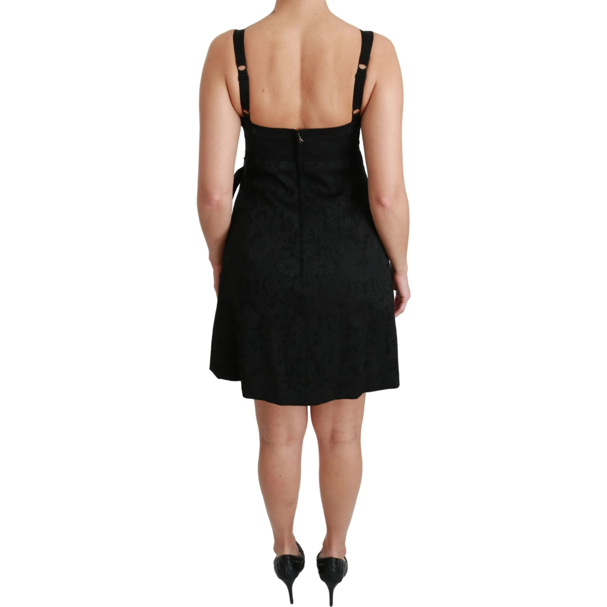 Black Stretch Satin Jacquard Mini Dress