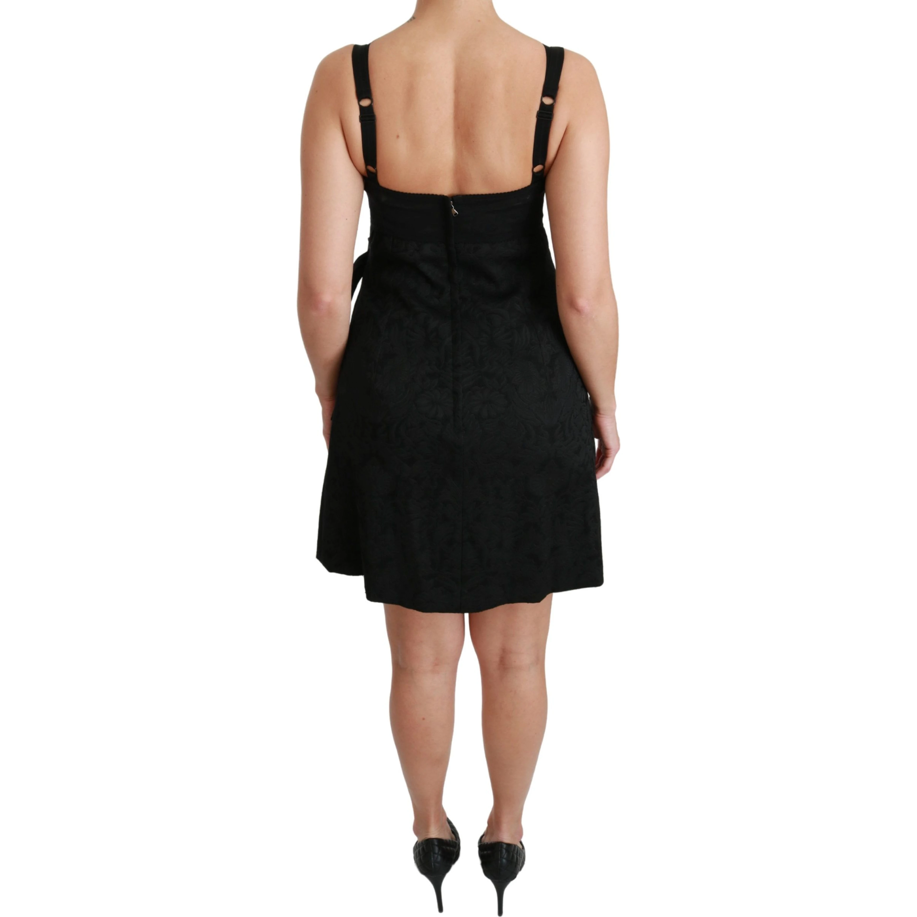 Black Stretch Satin Jacquard Mini Dress