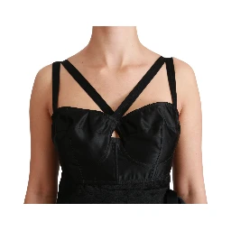 Black Stretch Satin Jacquard Mini Dress