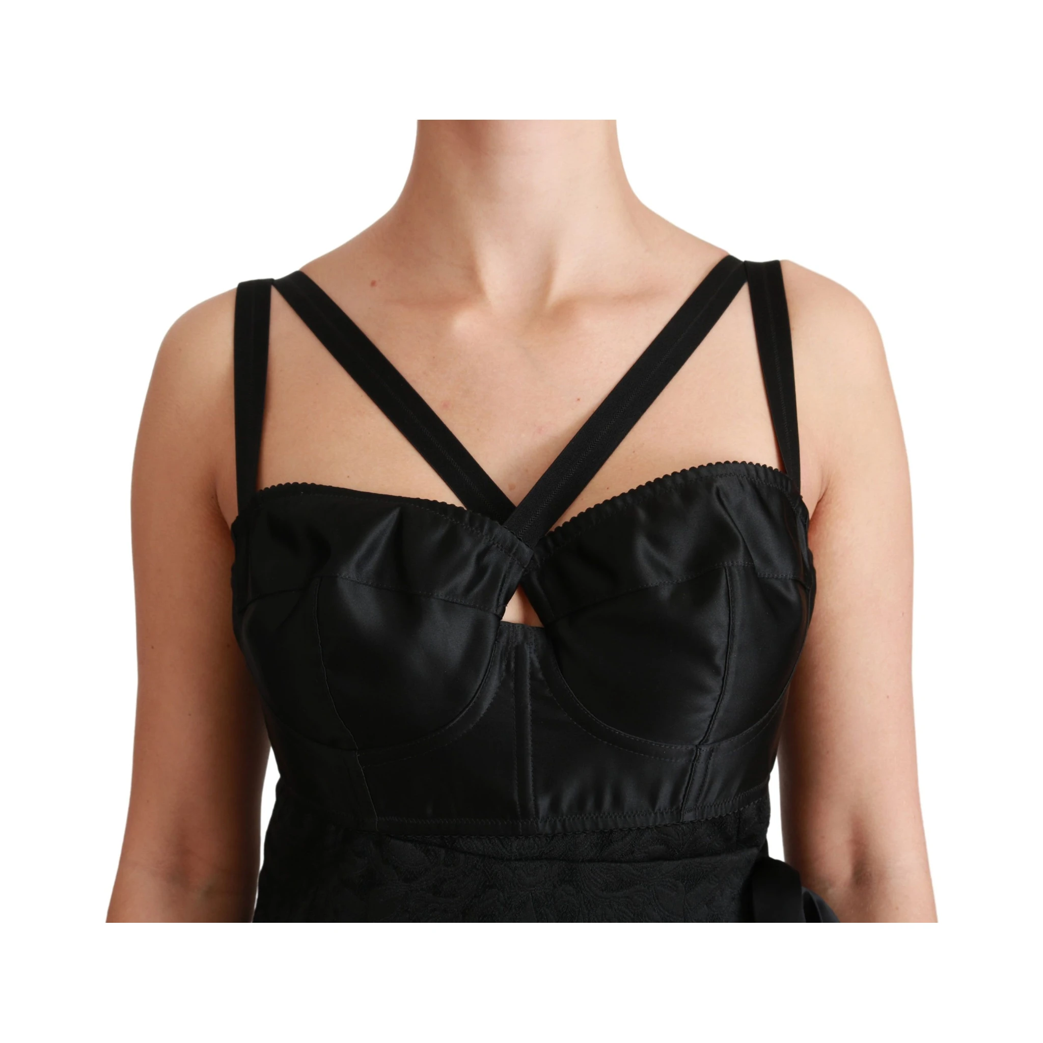 Black Stretch Satin Jacquard Mini Dress