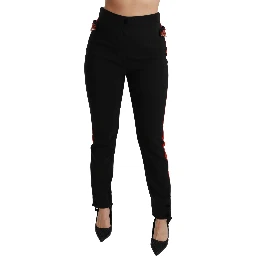 Black Skinny Stretch Fox Head Cotton Pants