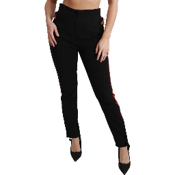 Black Skinny Stretch Fox Head Cotton Pants