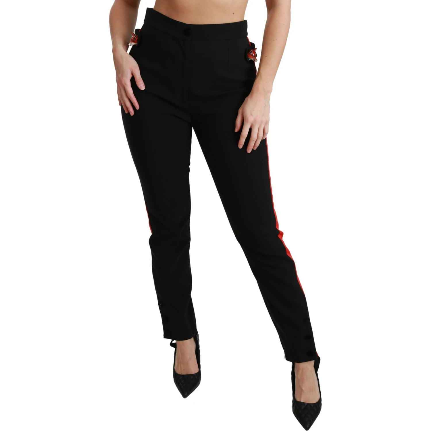 Black Skinny Stretch Fox Head Cotton Pants