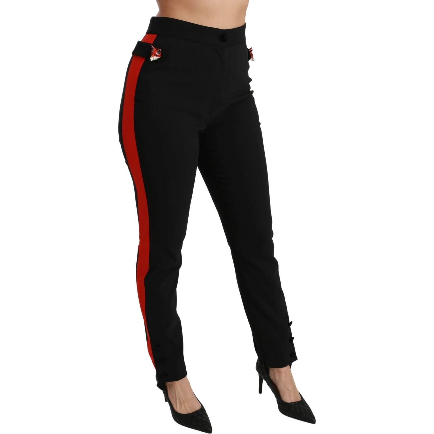 Black Skinny Stretch Fox Head Cotton Pants