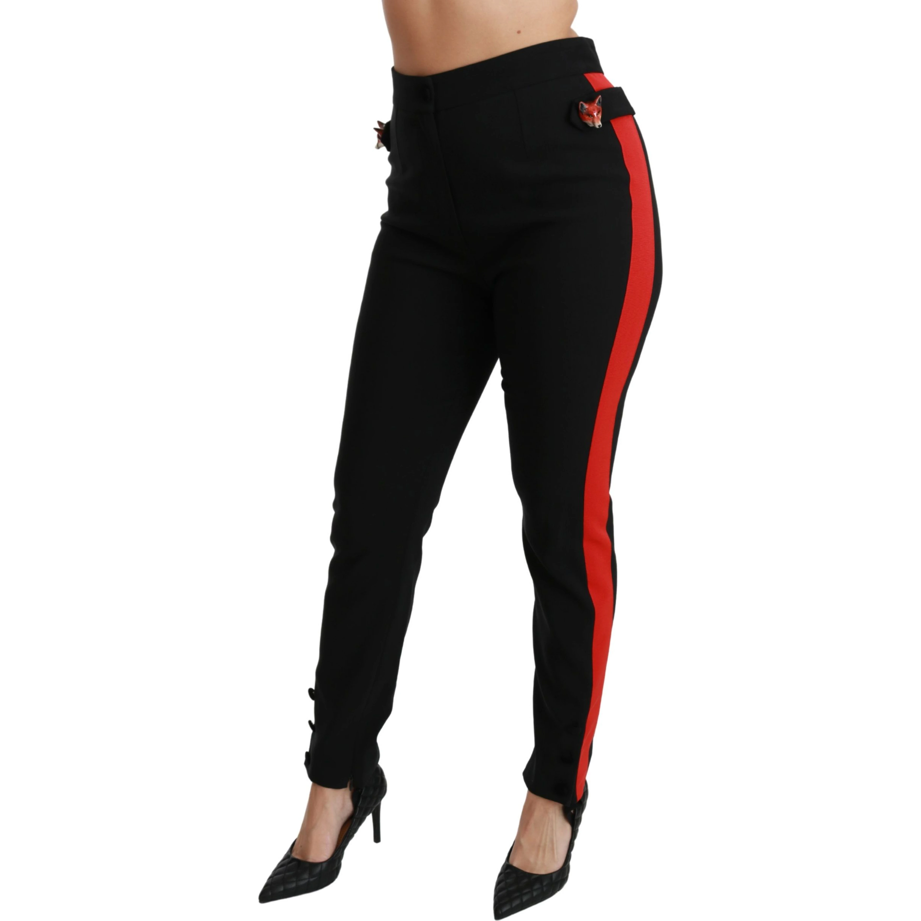 Black Skinny Stretch Fox Head Cotton Pants
