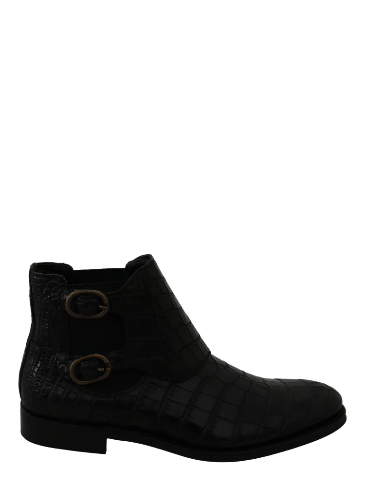 Black Crocodile Leather Derby Boots Shoes