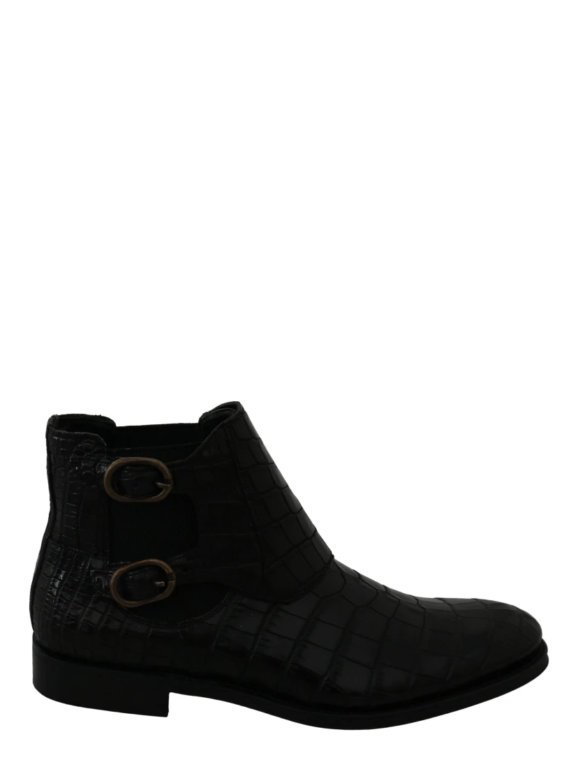 Black Crocodile Leather Derby Boots Shoes