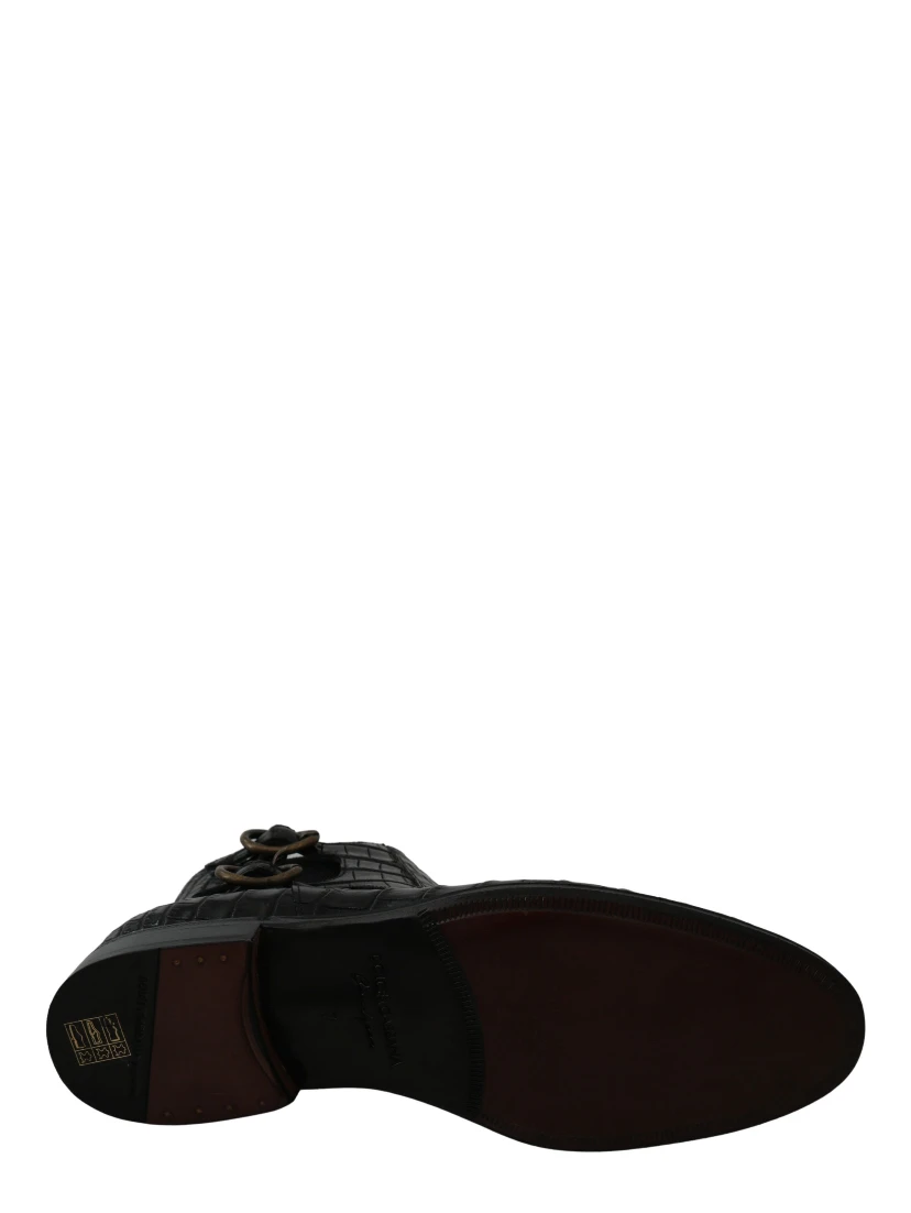 Black Crocodile Leather Derby Boots Shoes