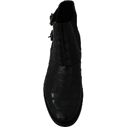 Black Crocodile Leather Derby Boots Shoes