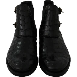 Black Crocodile Leather Derby Boots Shoes