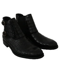 Black Crocodile Leather Derby Boots Shoes