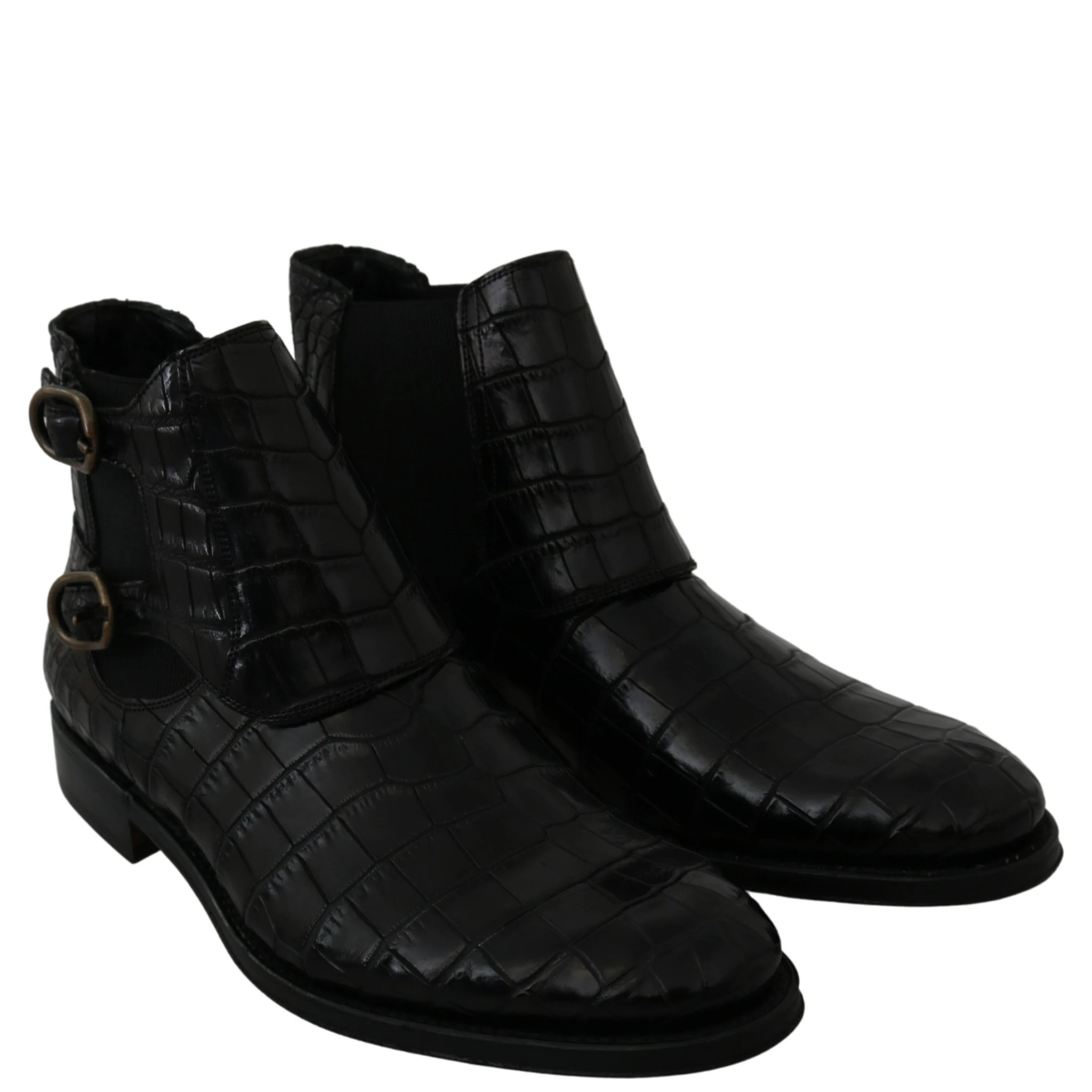 Black Crocodile Leather Derby Boots Shoes
