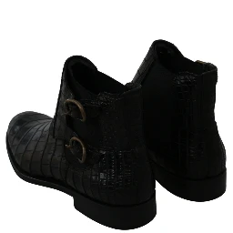 Black Crocodile Leather Derby Boots Shoes