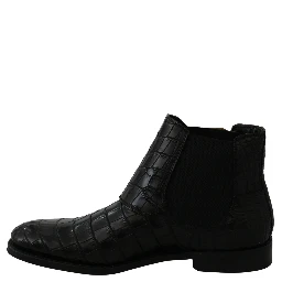 Black Crocodile Leather Derby Boots Shoes