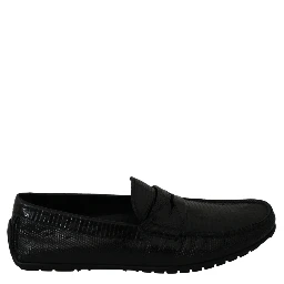 Black Lizard Leather Flat Loafers Shoes