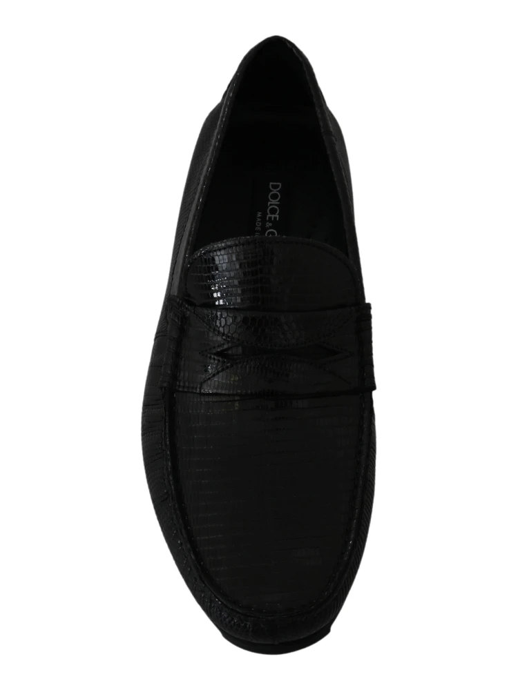 Black Lizard Leather Flat Loafers Shoes alternative