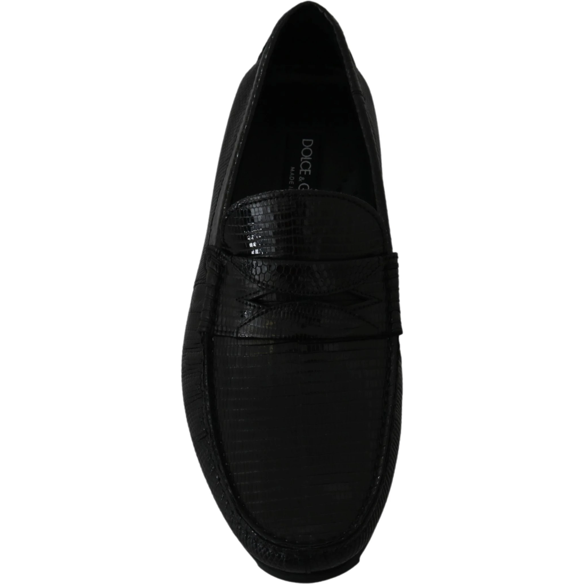 Black Lizard Leather Flat Loafers Shoes