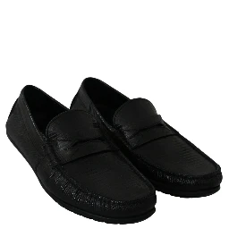 Black Lizard Leather Flat Loafers Shoes
