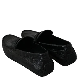Black Lizard Leather Flat Loafers Shoes