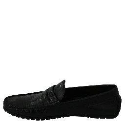 Black Lizard Leather Flat Loafers Shoes