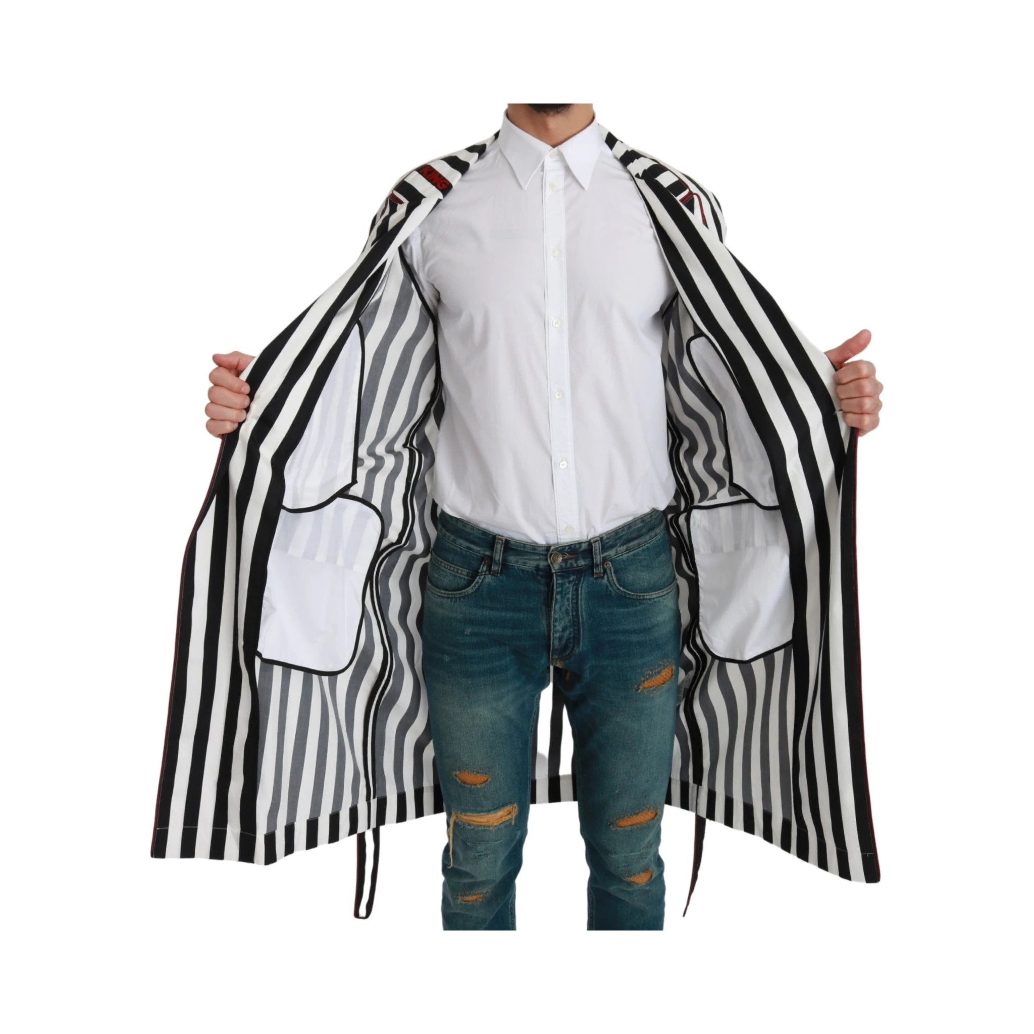 Black Coat Nightgown  White Cotton Robe