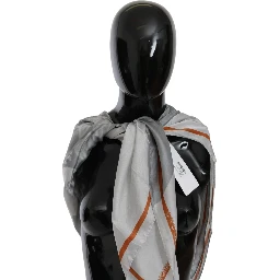 Gray Orange Silk Floral Foulard Wrap Scarf