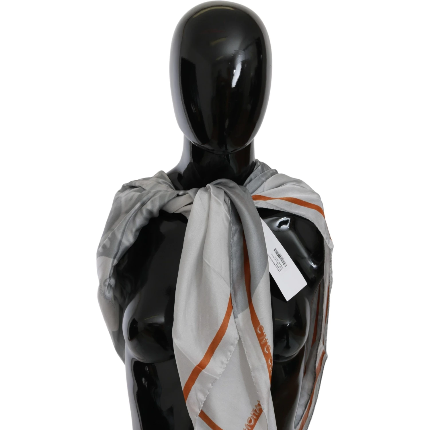 Gray Orange Silk Floral Foulard Wrap Scarf
