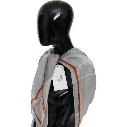 Gray Orange Silk Floral Foulard Wrap Scarf