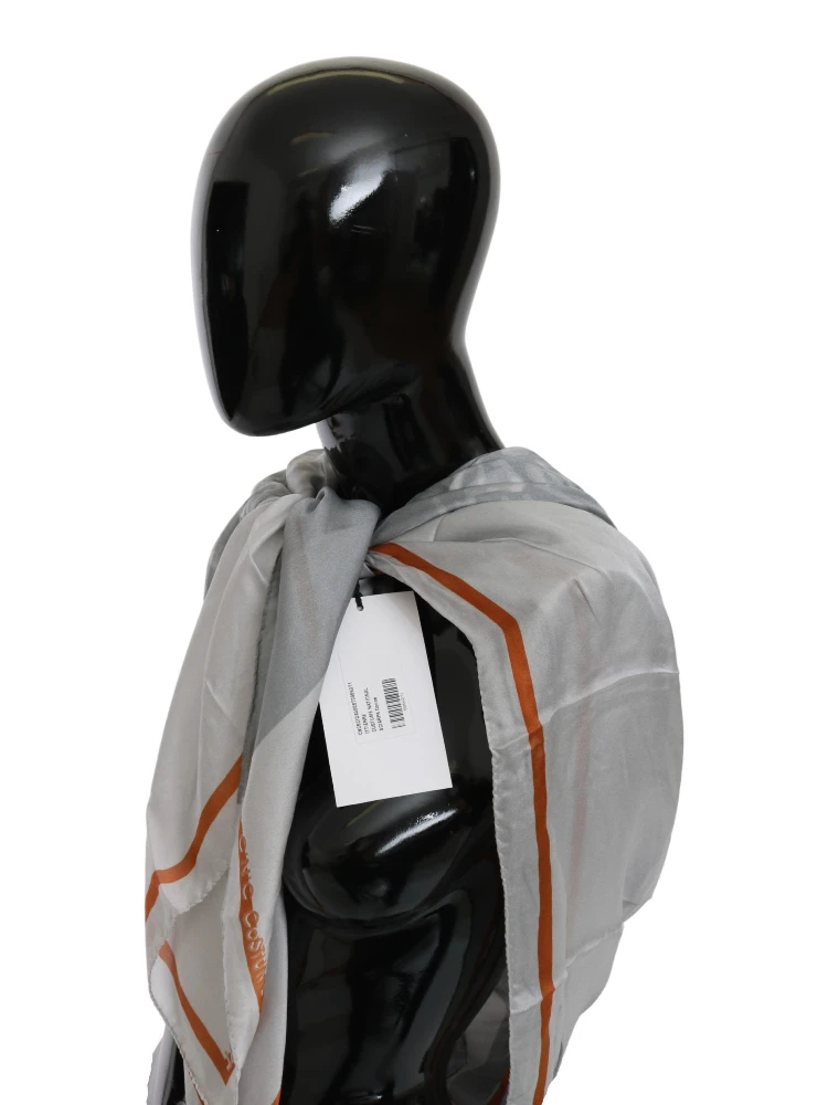 Gray Orange Silk Floral Foulard Wrap Scarf alternative