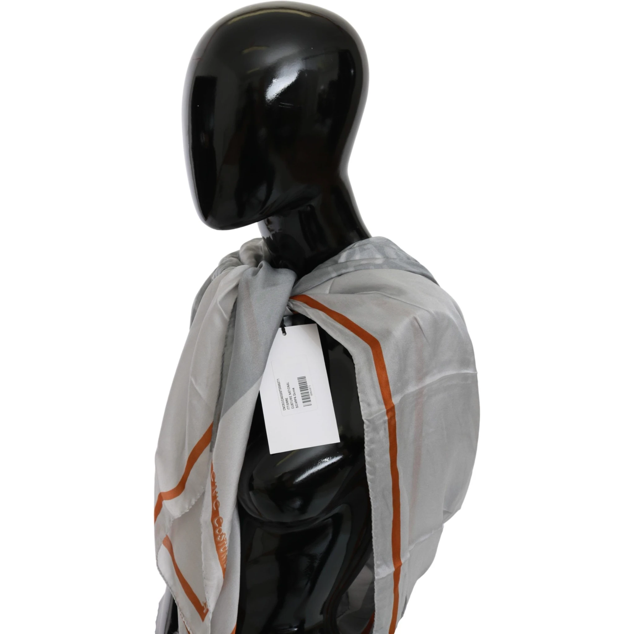 Gray Orange Silk Floral Foulard Wrap Scarf