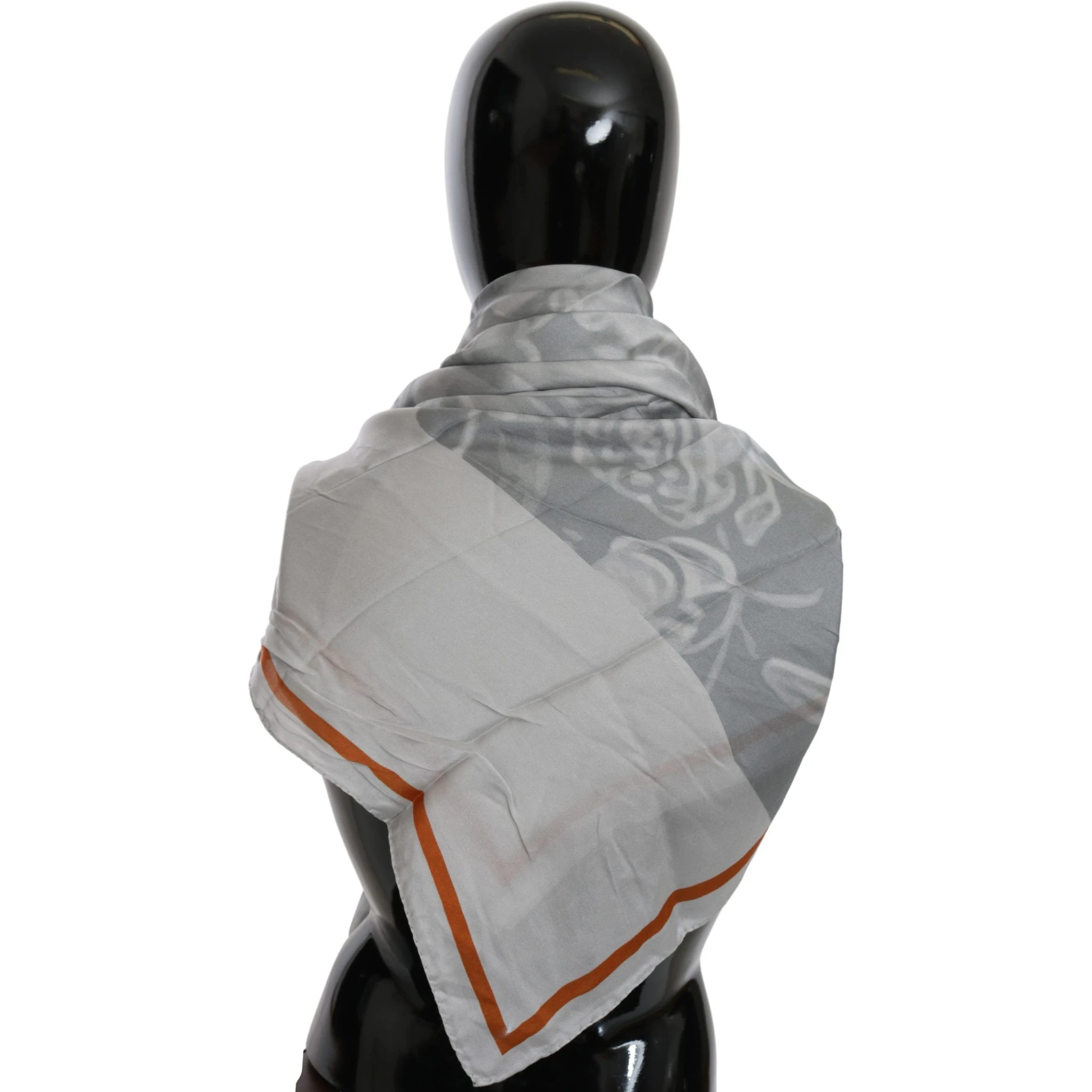 Gray Orange Silk Floral Foulard Wrap Scarf