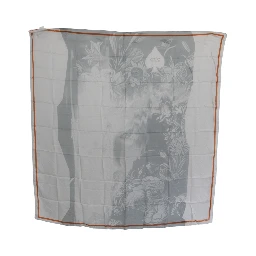 Gray Orange Silk Floral Foulard Wrap Scarf