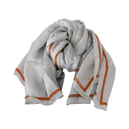 Gray Orange Silk Floral Foulard Wrap Scarf