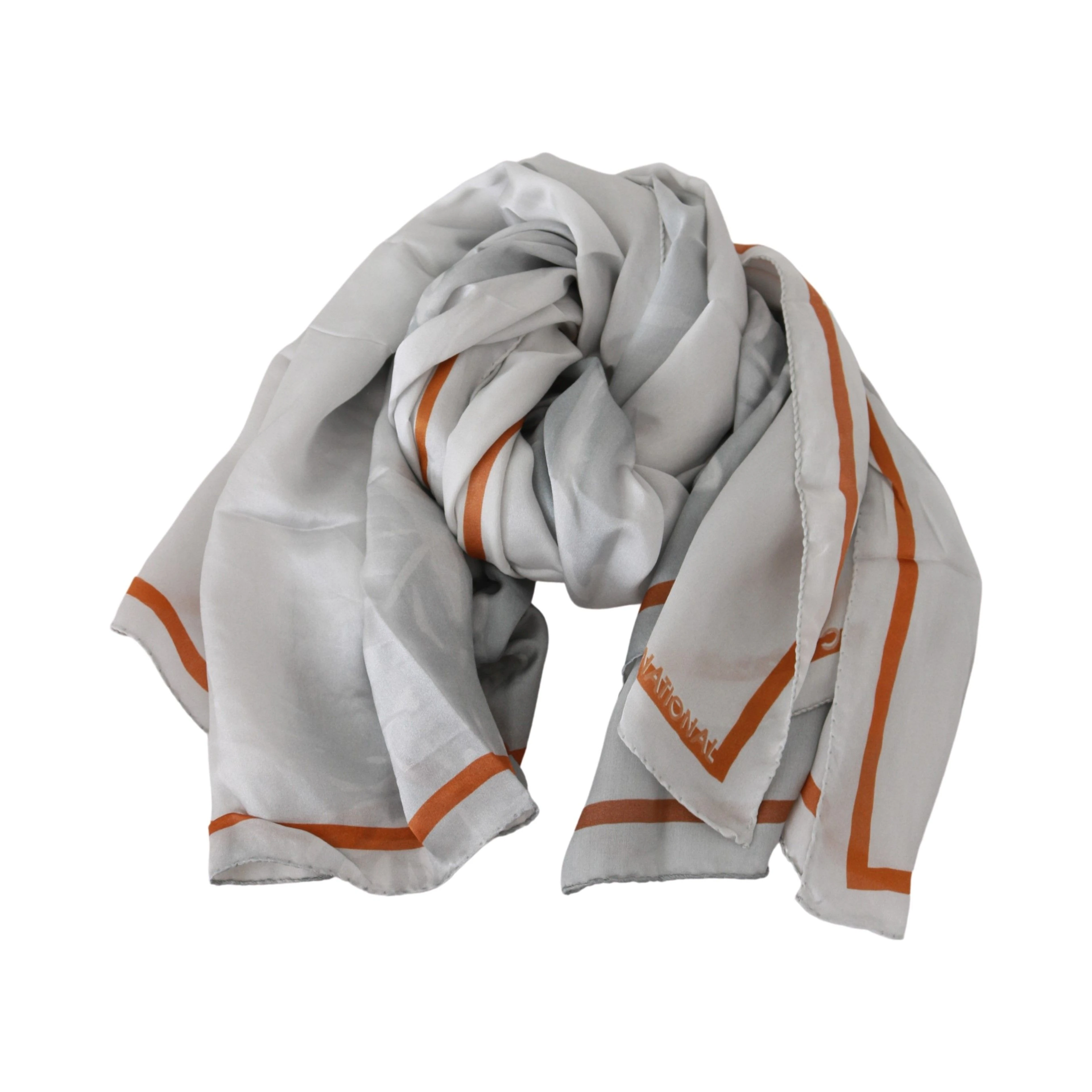Gray Orange Silk Floral Foulard Wrap Scarf
