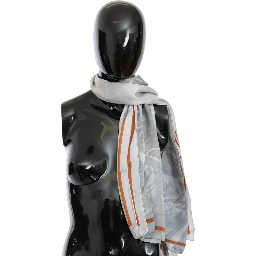 Gray Red Silk Shawl Foulard Wrap Scarf