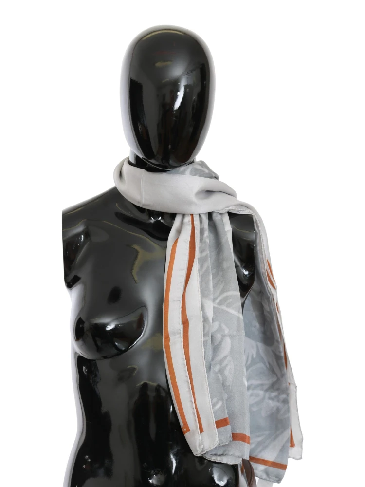 Gray Red Silk Shawl Foulard Wrap Scarf