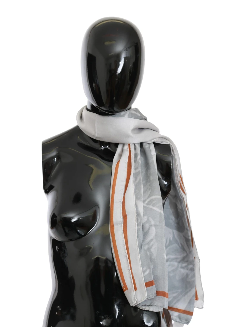 Gray Red Silk Shawl Foulard Wrap Scarf