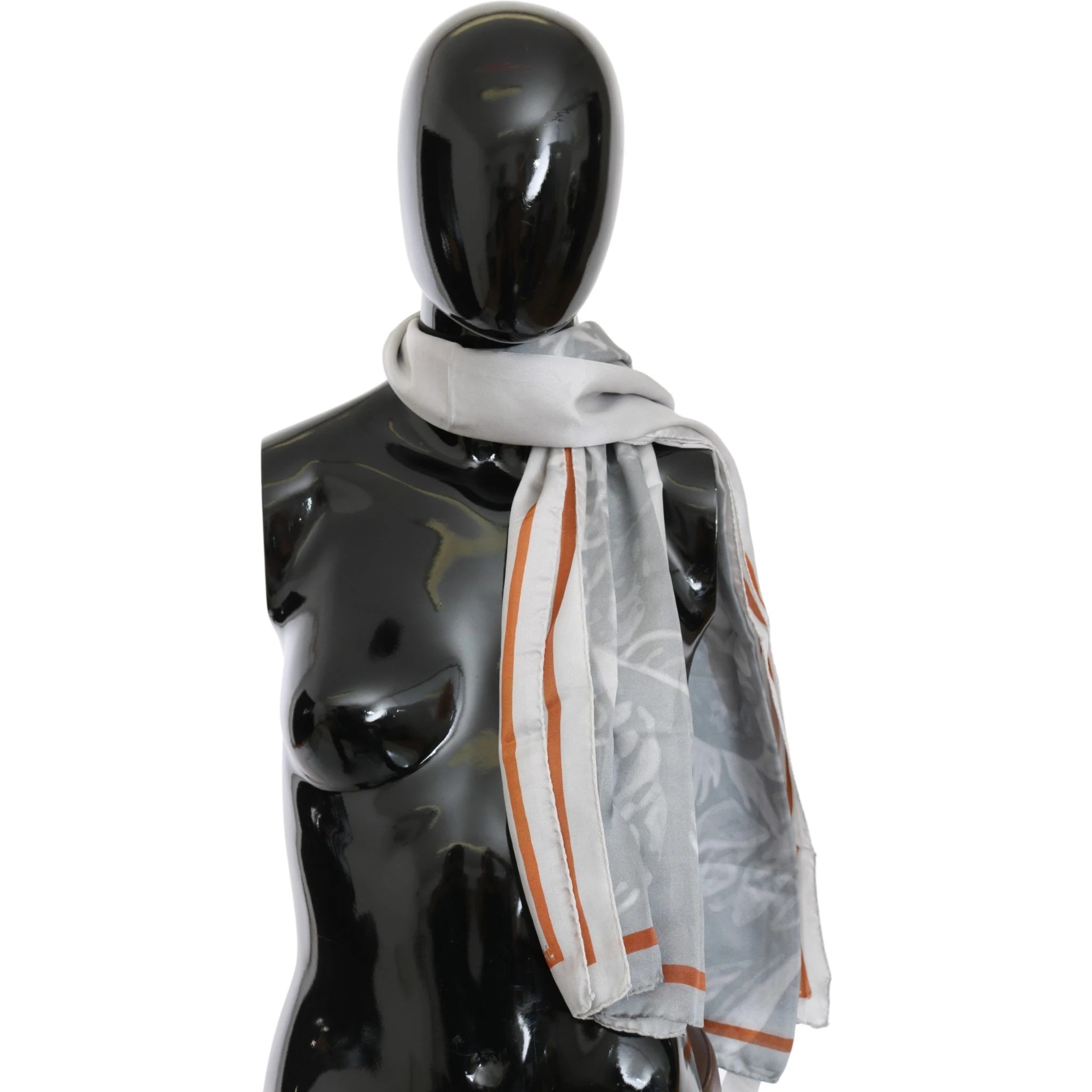 Gray Red Silk Shawl Foulard Wrap Scarf