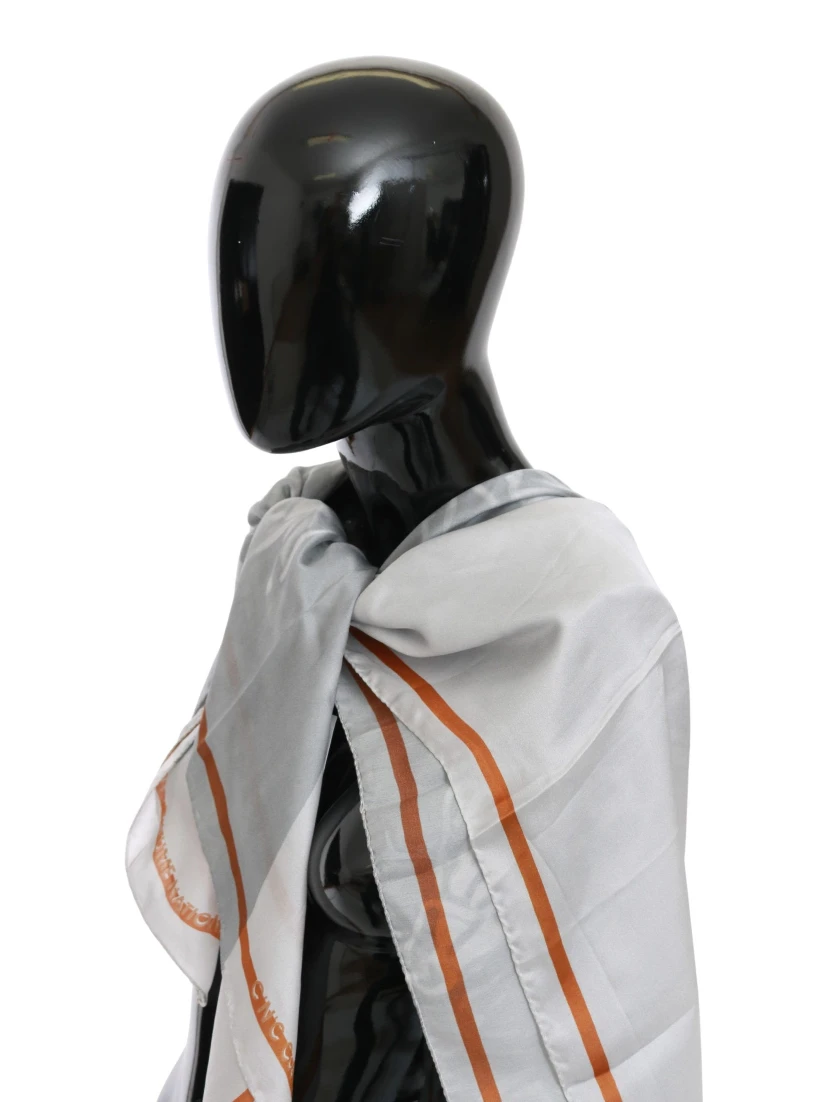 Gray Red Silk Shawl Foulard Wrap Scarf