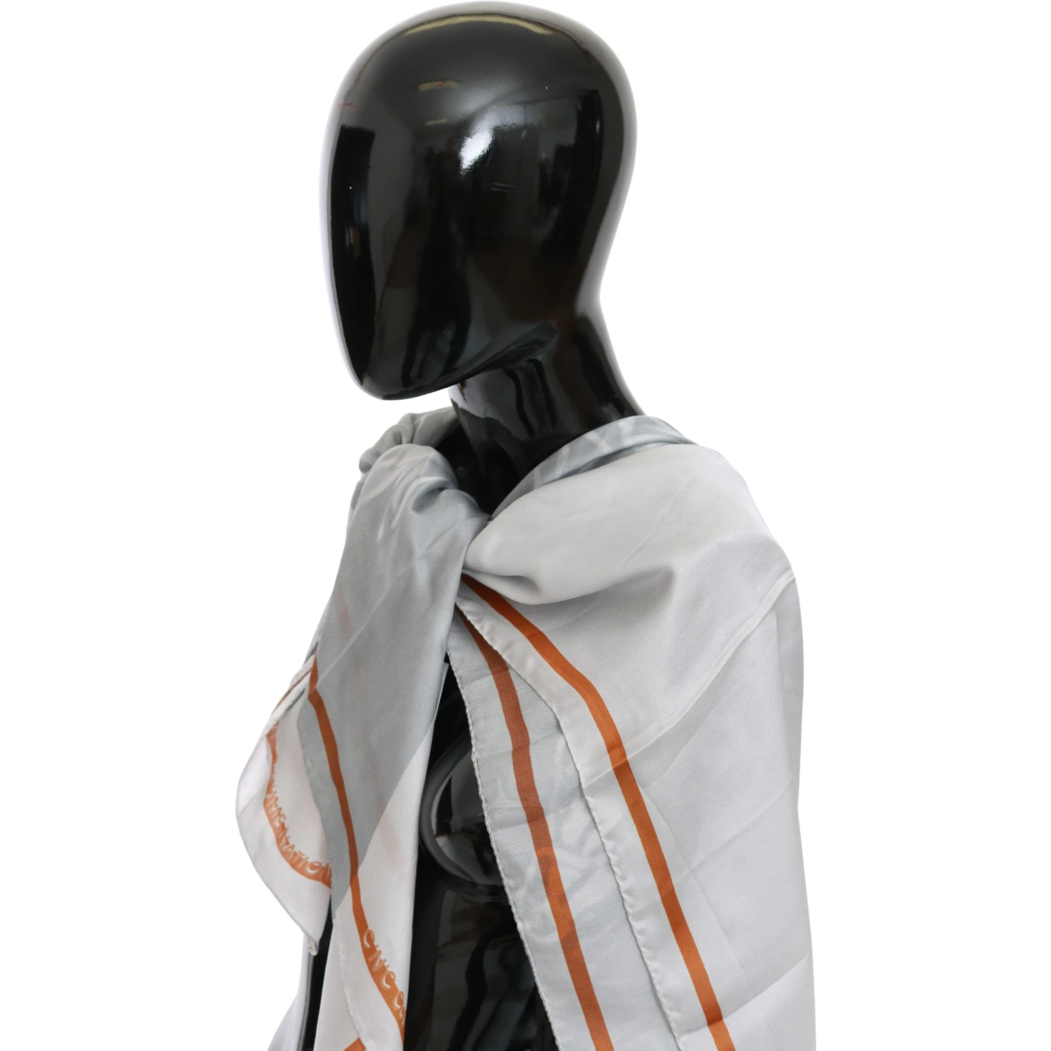 Gray Red Silk Shawl Foulard Wrap Scarf