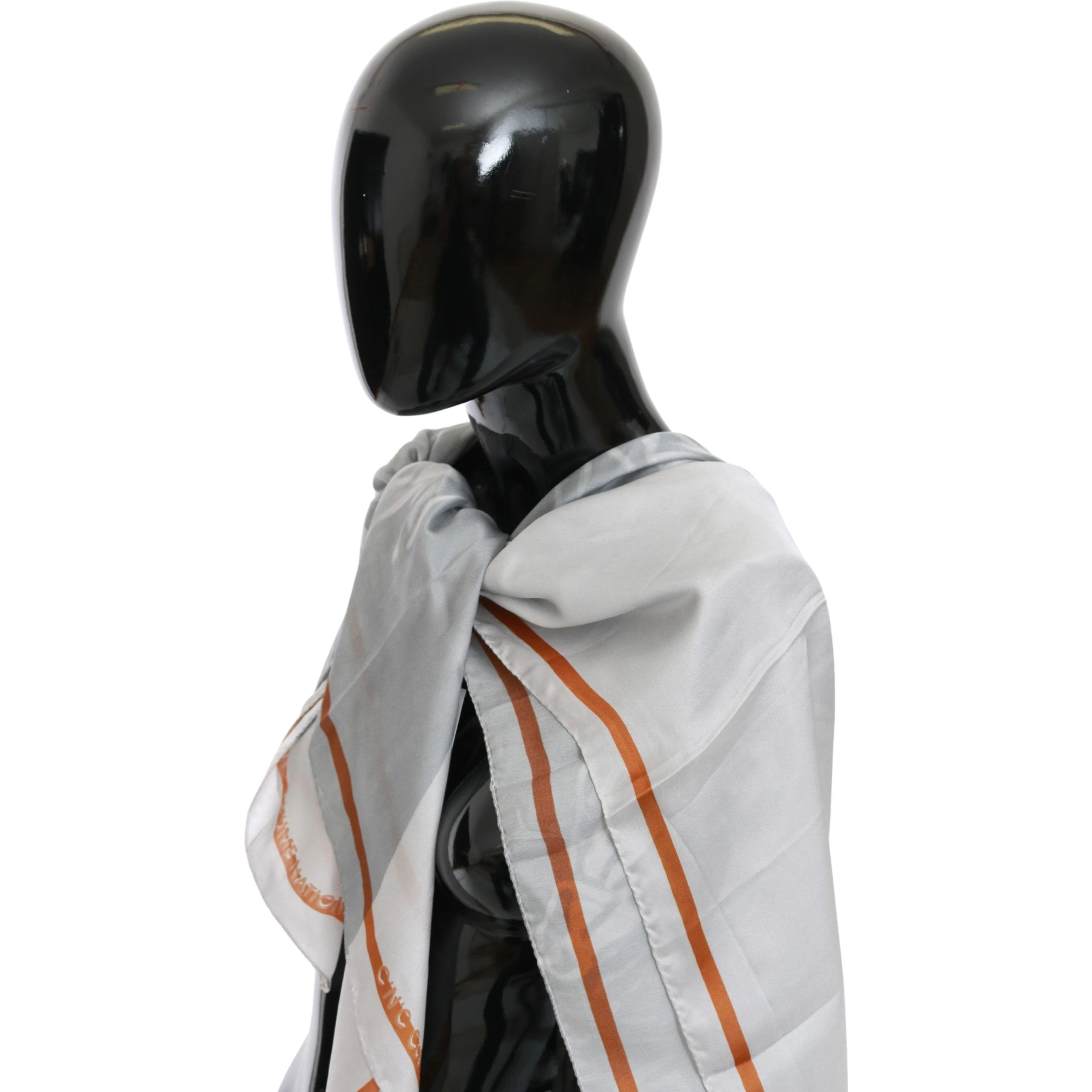 Gray Red Silk Shawl Foulard Wrap Scarf