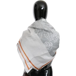 Gray Red Silk Shawl Foulard Wrap Scarf