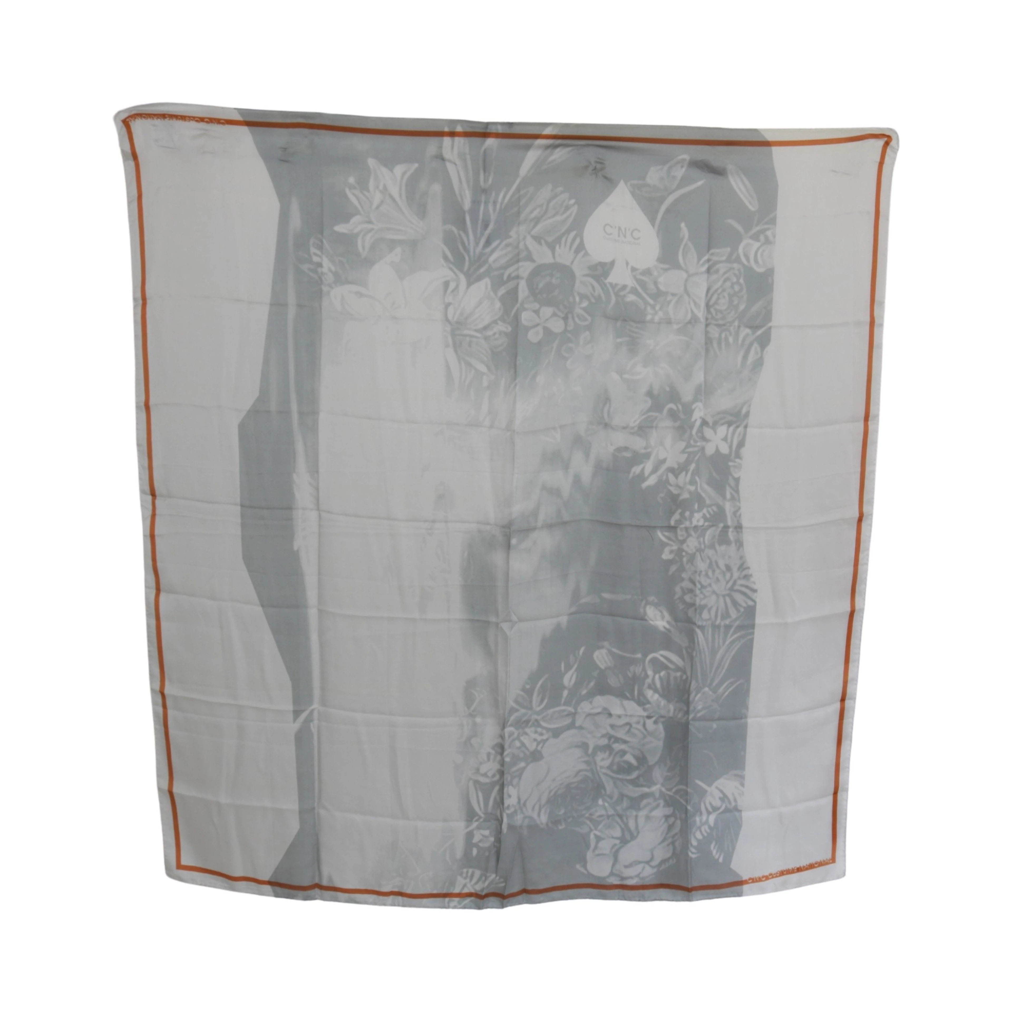 Gray Red Silk Shawl Foulard Wrap Scarf