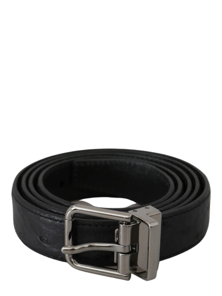 Black Exotic Skin Pattern Silver Buckle Belt
