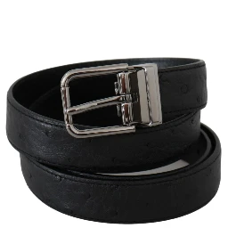 Black Exotic Skin Pattern Silver Buckle Belt